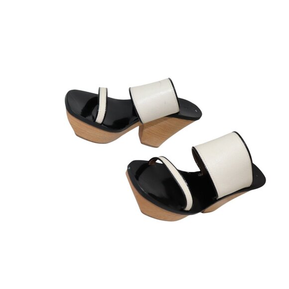 Y2K Vintage MARNI Two-Tone Wooden Platform Sandals Black & White Heels 39 - Picture 3 of 11